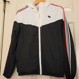 ABERCROMBIE Kids Colorful Rainbow Full Zip Water Repellent Lined Hooded Jacket